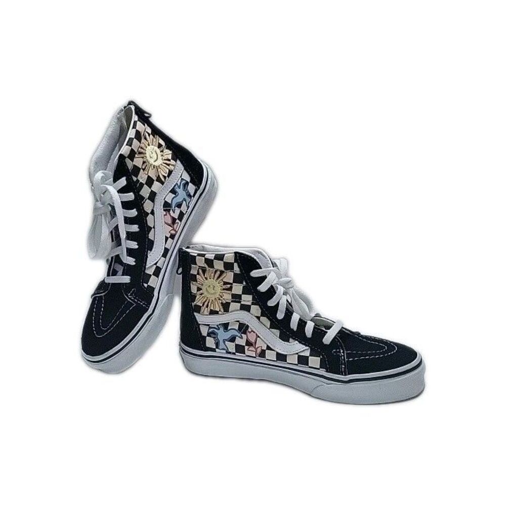 EUC Vans Skate Sk8-Hi Skateistan Checkerboard Sz US 3.0 Girls Sneaker Lace & Zip